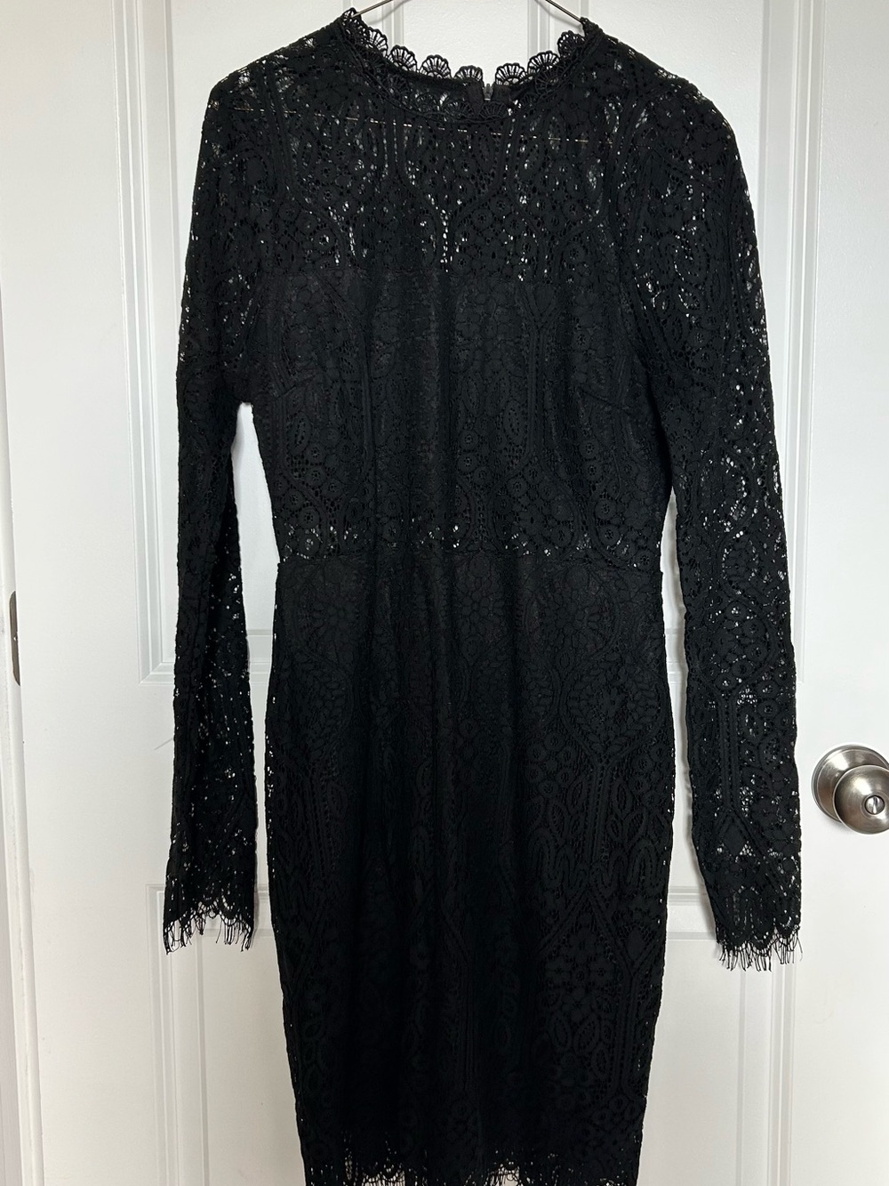 Lulu's Black Lace Long-Sleeve Mini Dress with Scalloped Hem - Picture 2 of 5